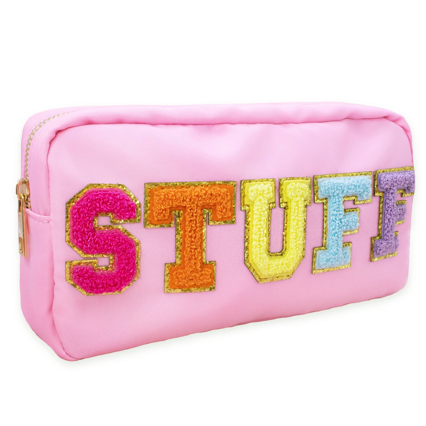 Preppy Nylon Chenille Letter Travel Makeup Pouch - STUFF