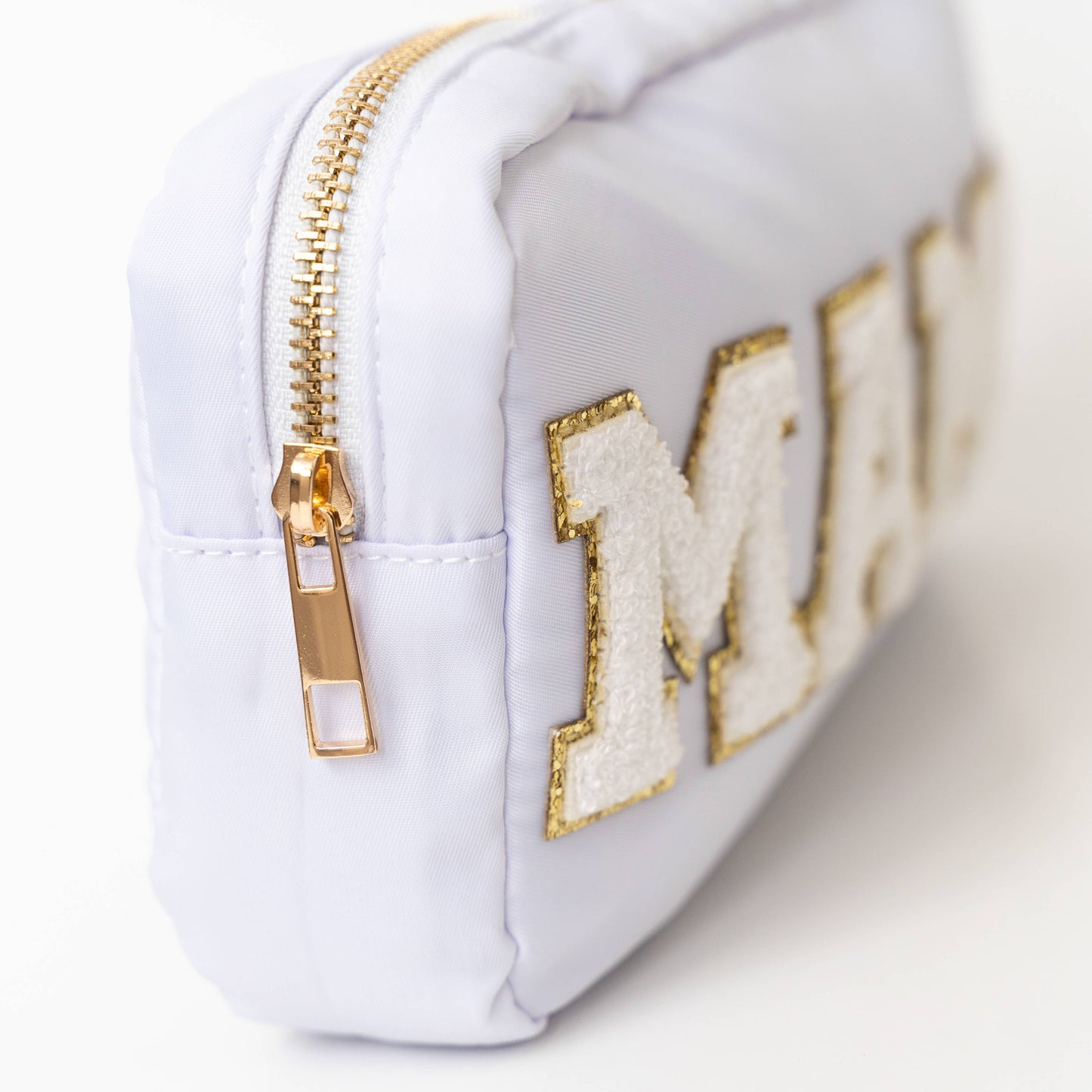 Preppy White Nylon Glitter Chenille Letter Patch Bag - MAMA