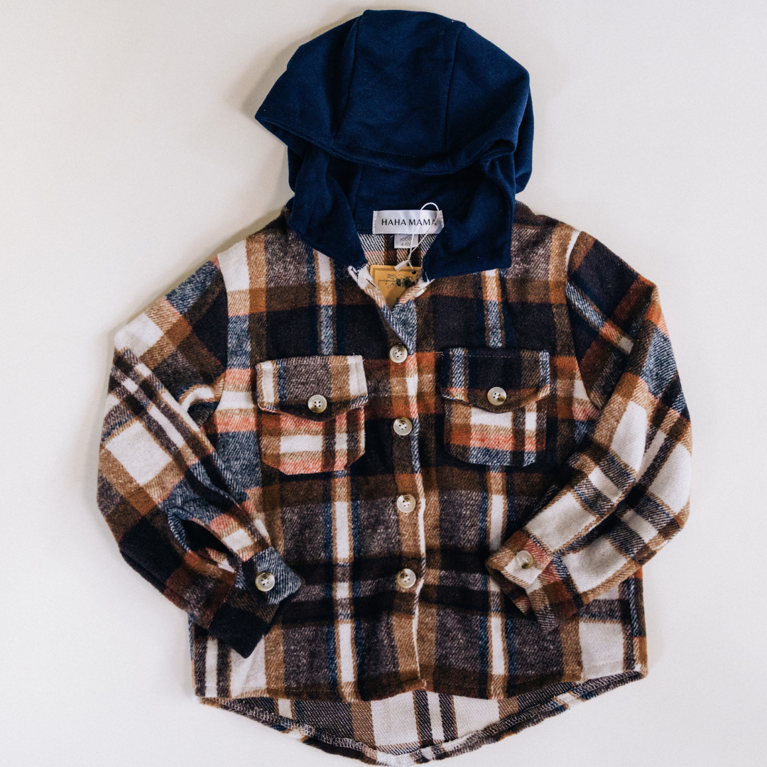 Navy Copper Plaid Flannel - Infant to Kids