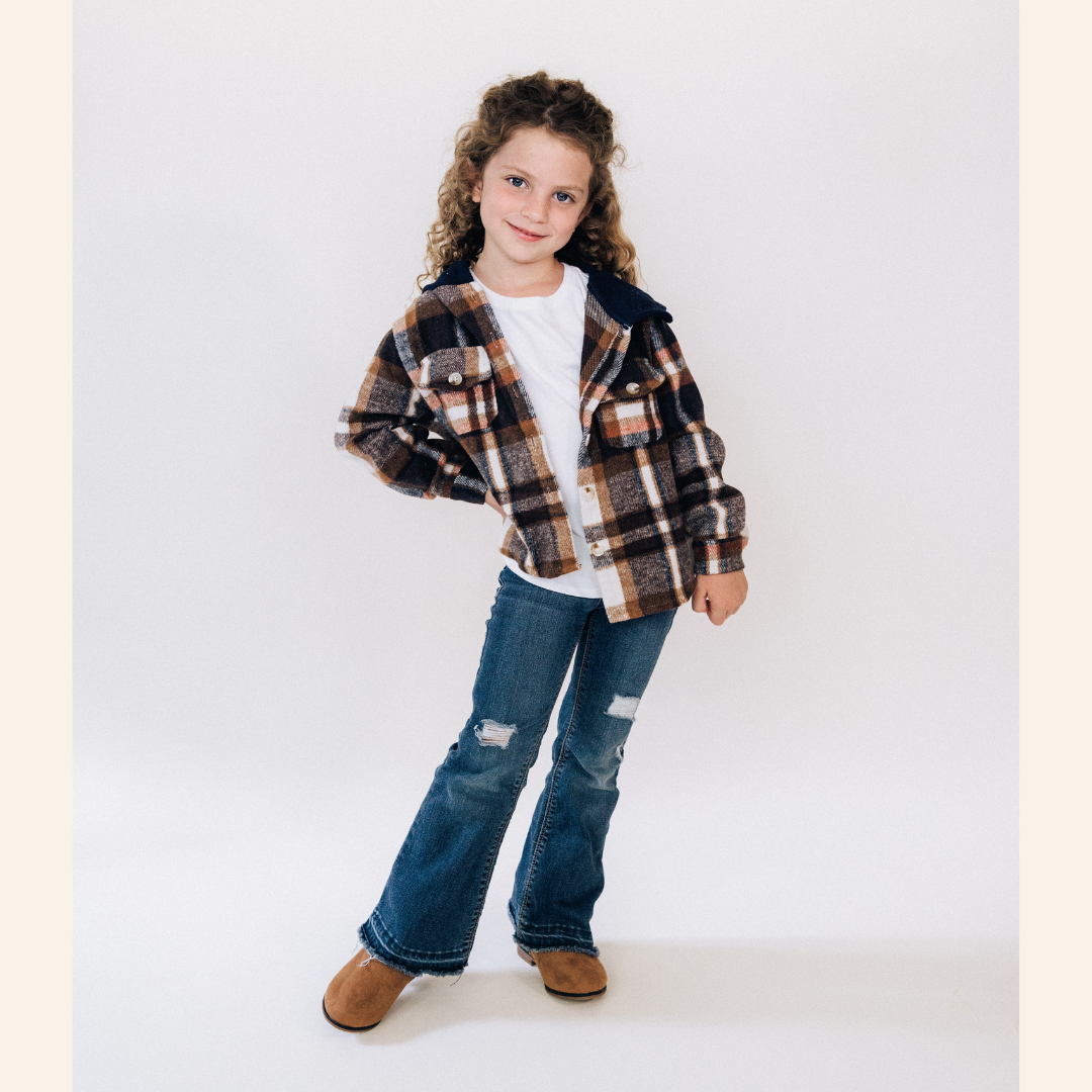 Navy Copper Plaid Flannel - Infant to Kids