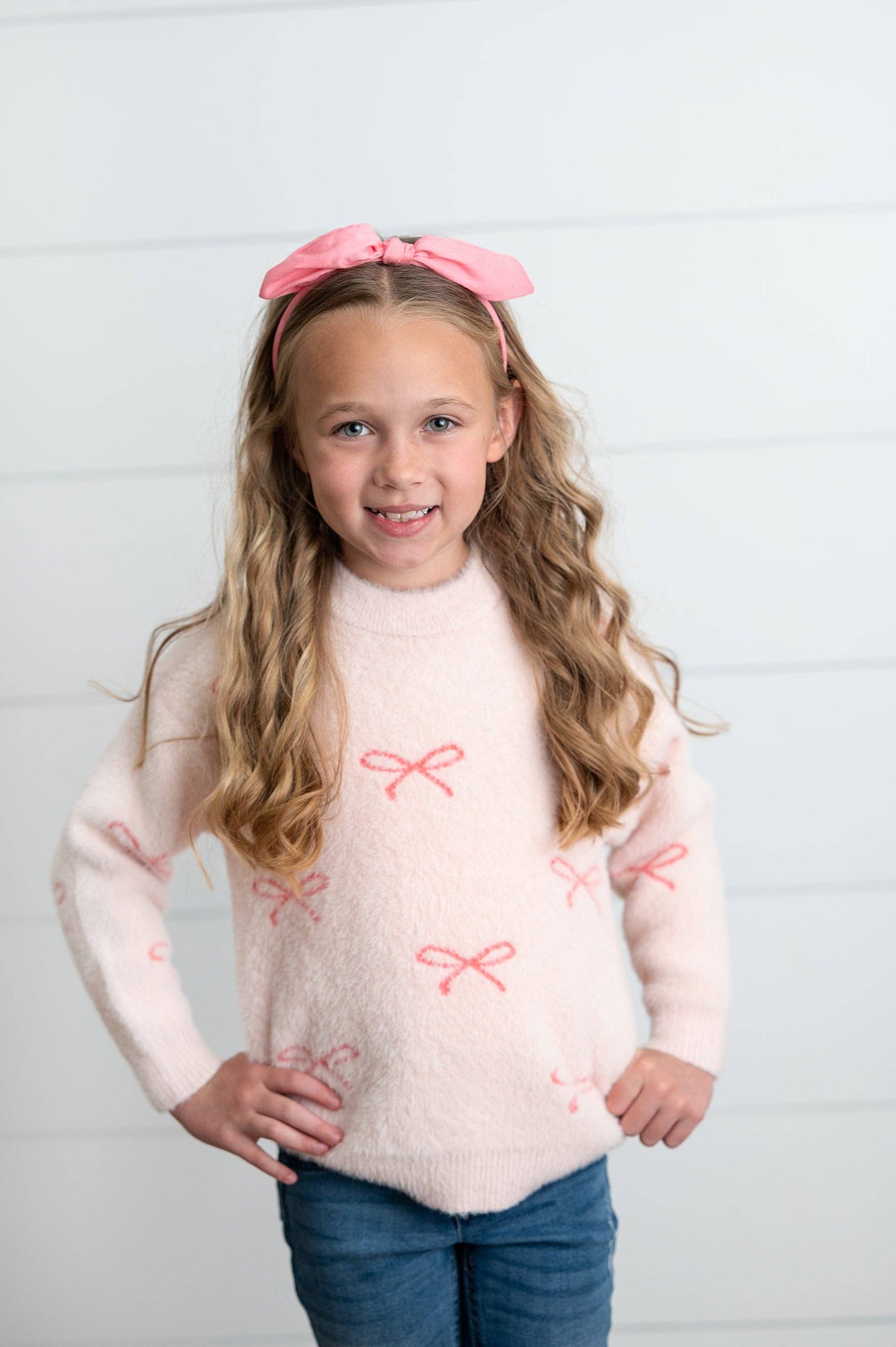 Girls Bow Fuzzy Sweater
