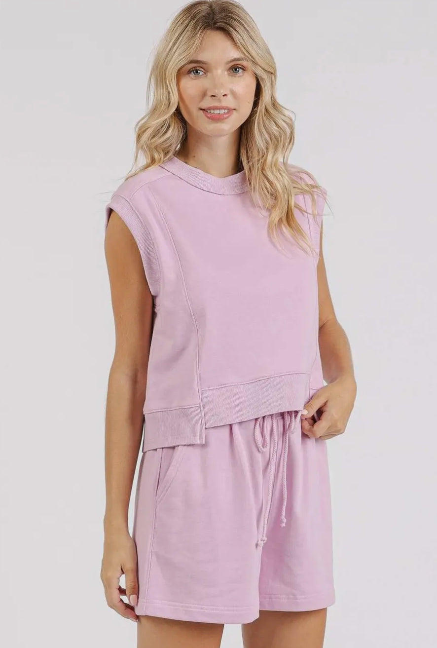 French Terry Crew Neck Top and Shorts Set