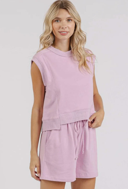 French Terry Crew Neck Top and Shorts Set