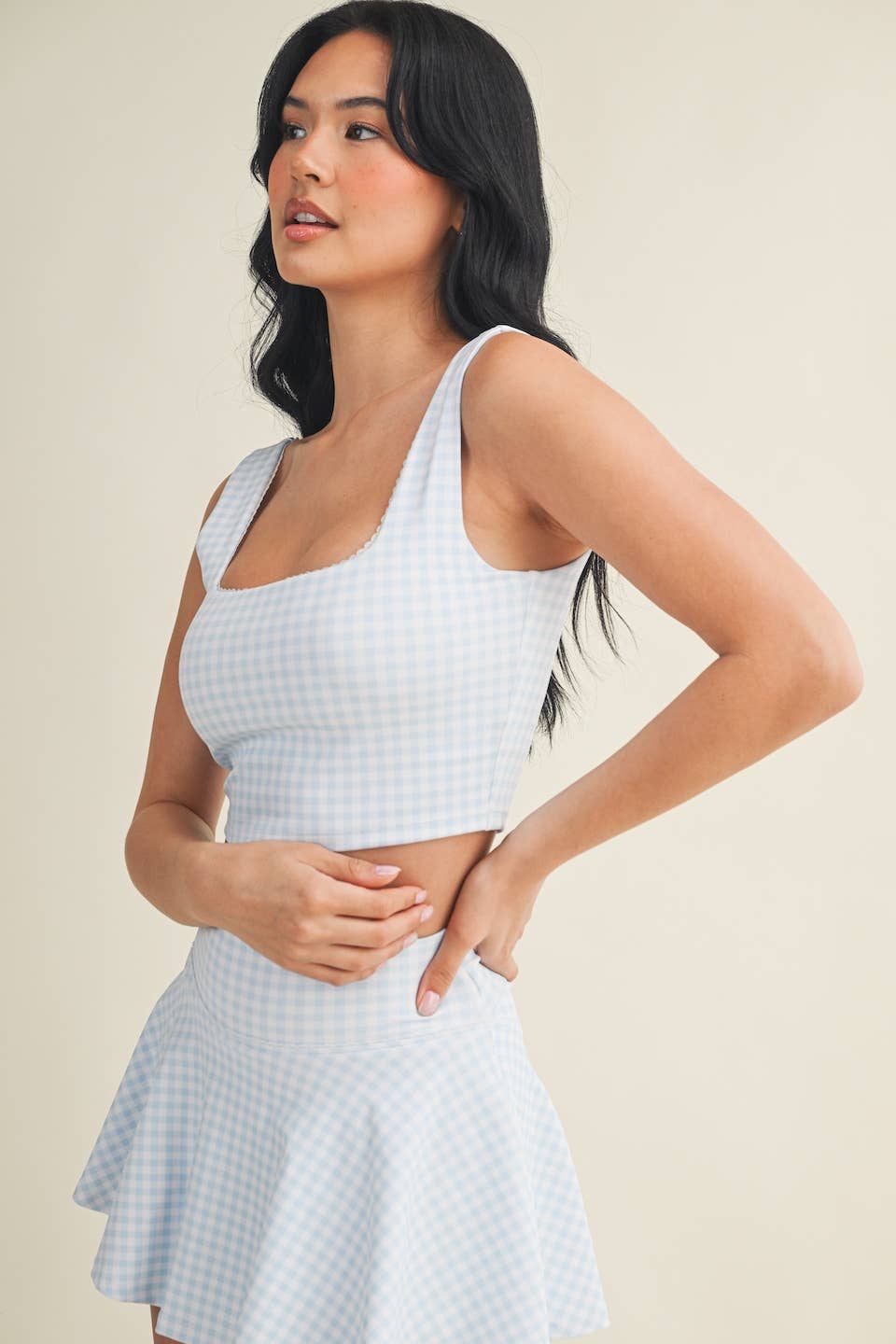 Gingham Crop Tank w/Lace