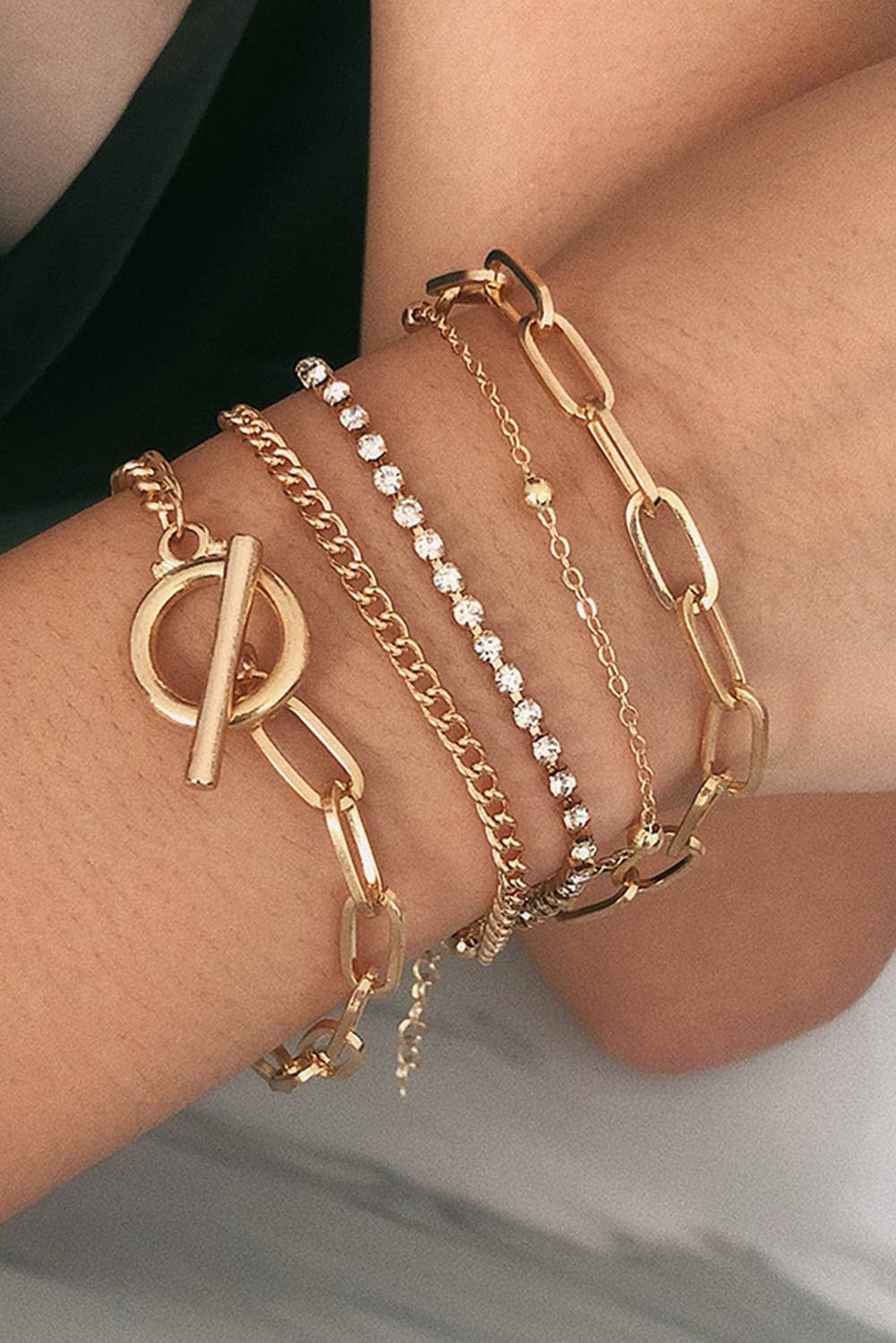 Gold Layered Rhinestone Bracelet Set