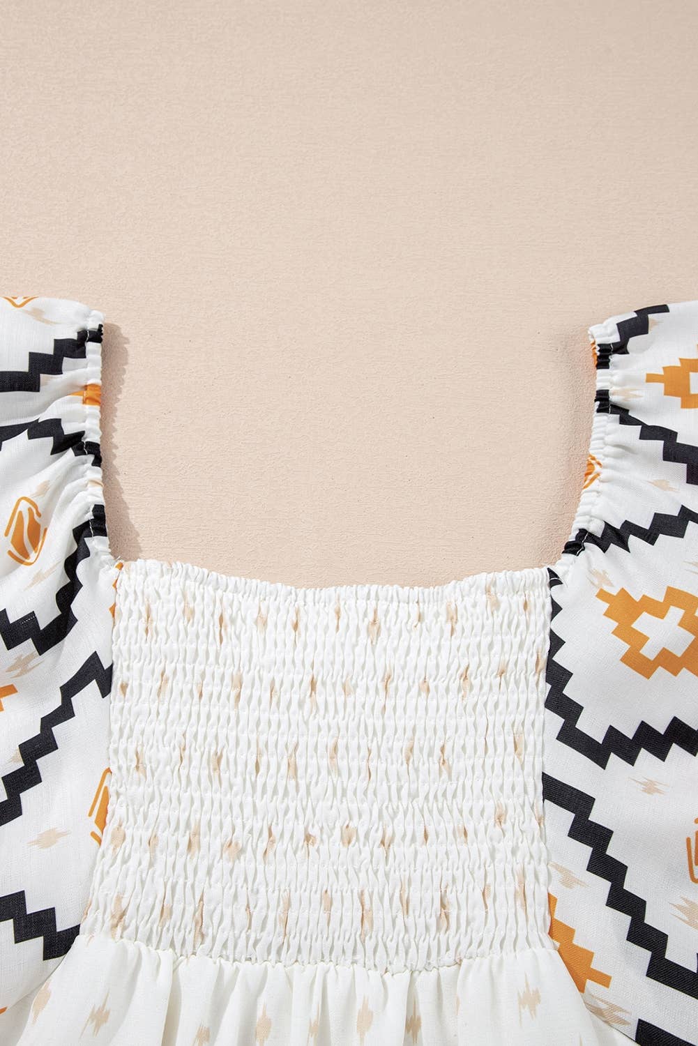 Aztec Print Pleated Square Neck Loose Mini Dress
