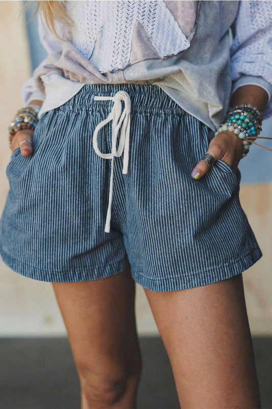 Stripe Drawstring Denim Shorts