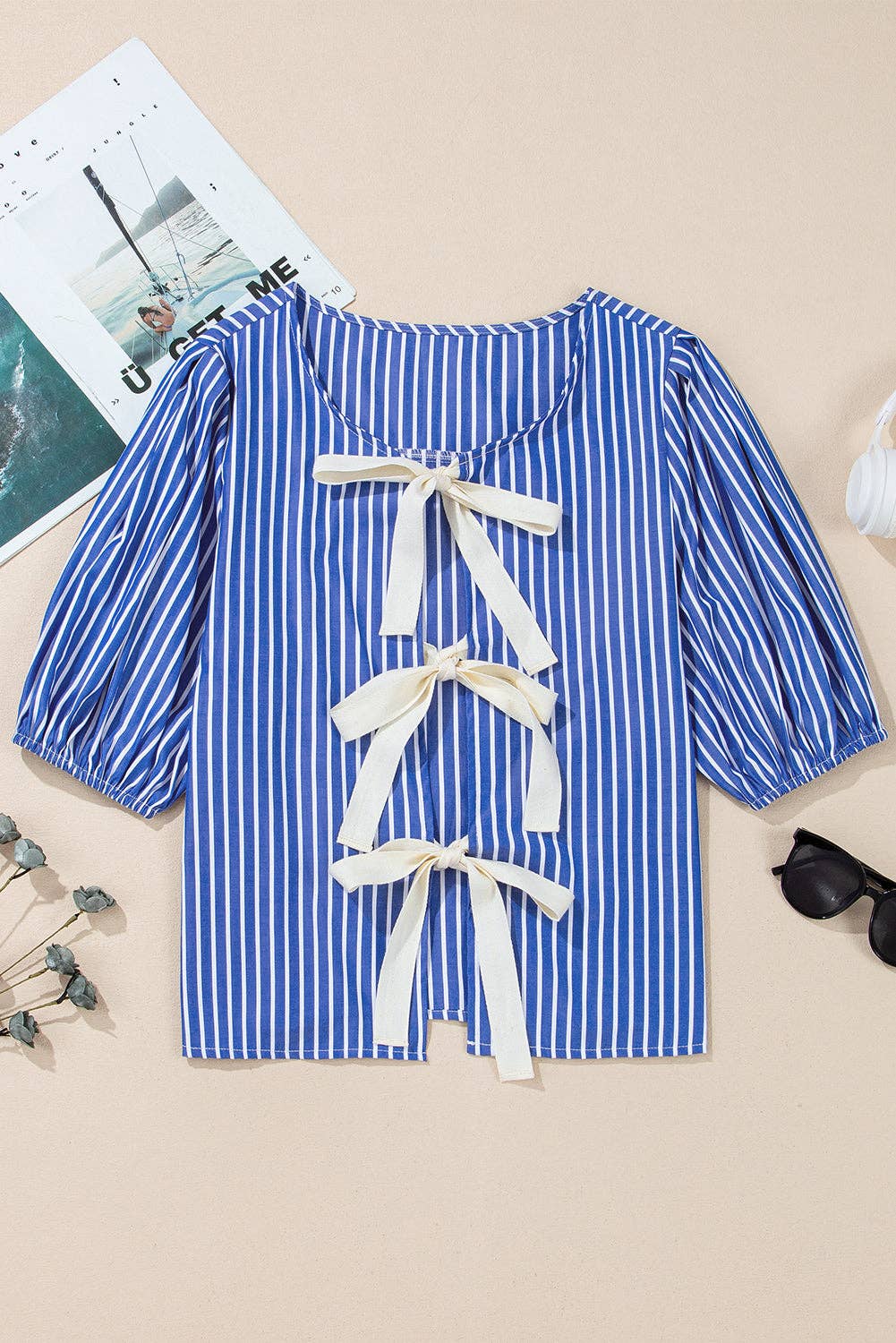 “Stacey” Stripe Bow Blouse
