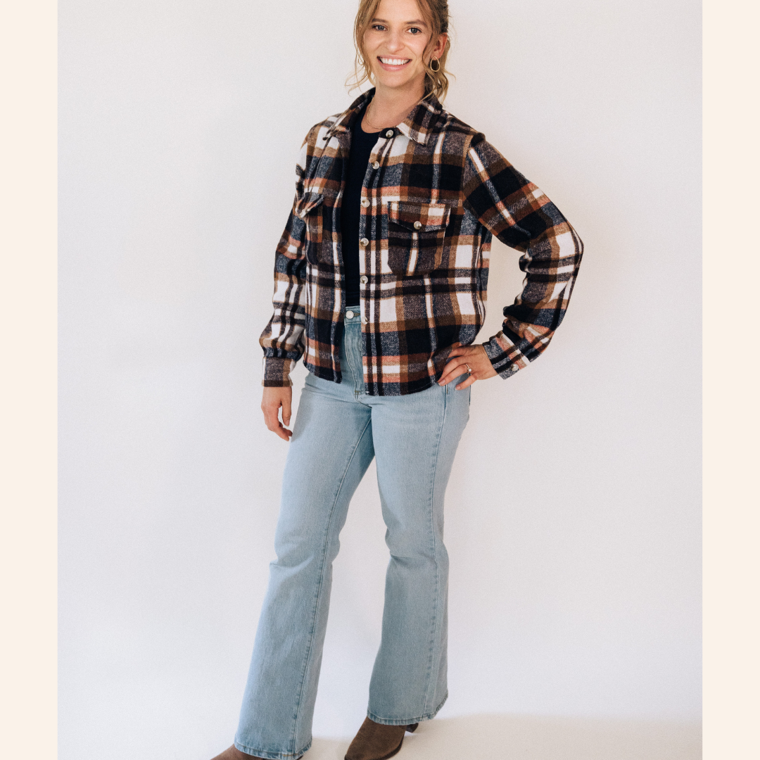 Navy Copper Plaid Flannel - Women's