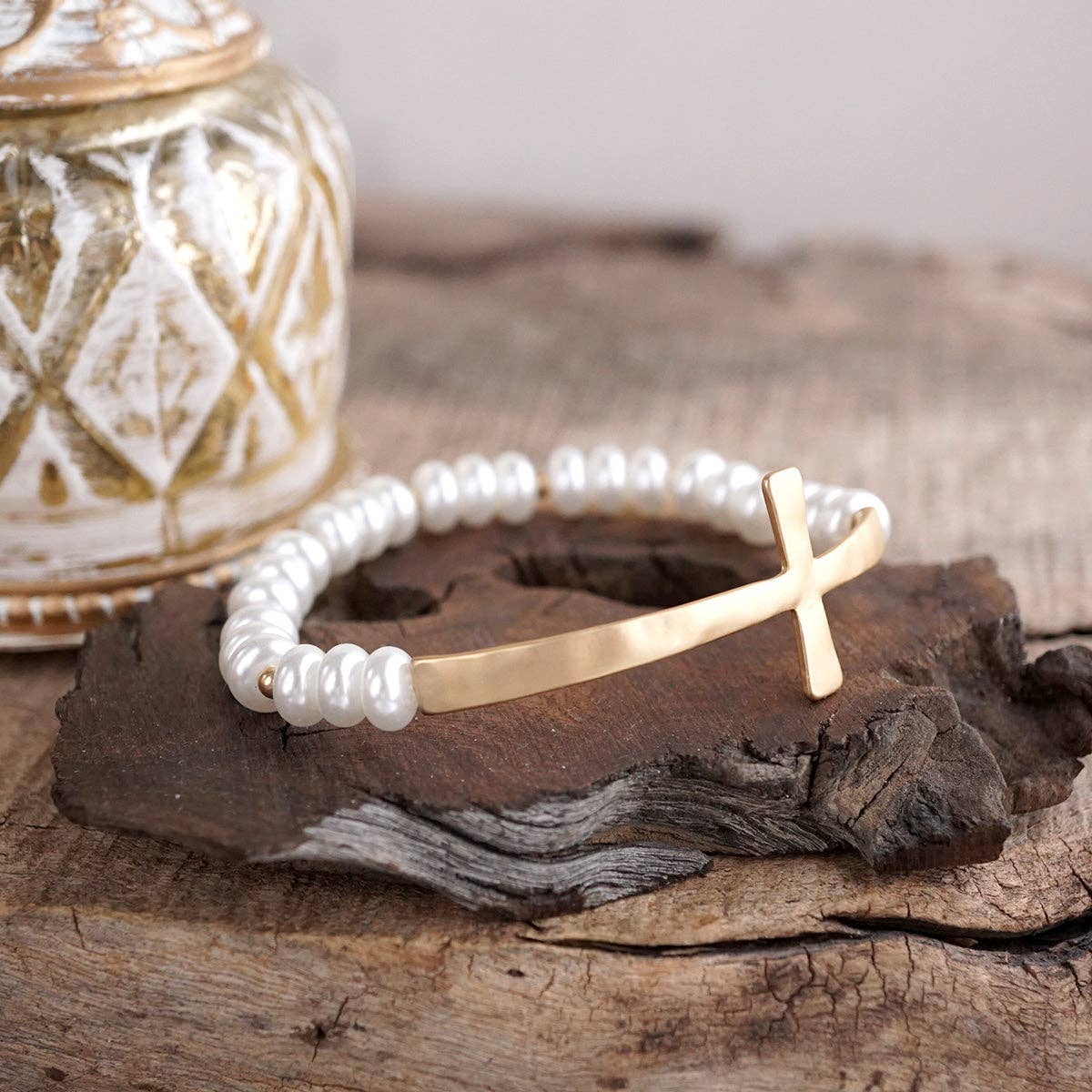 Pearls Cross Bracelet