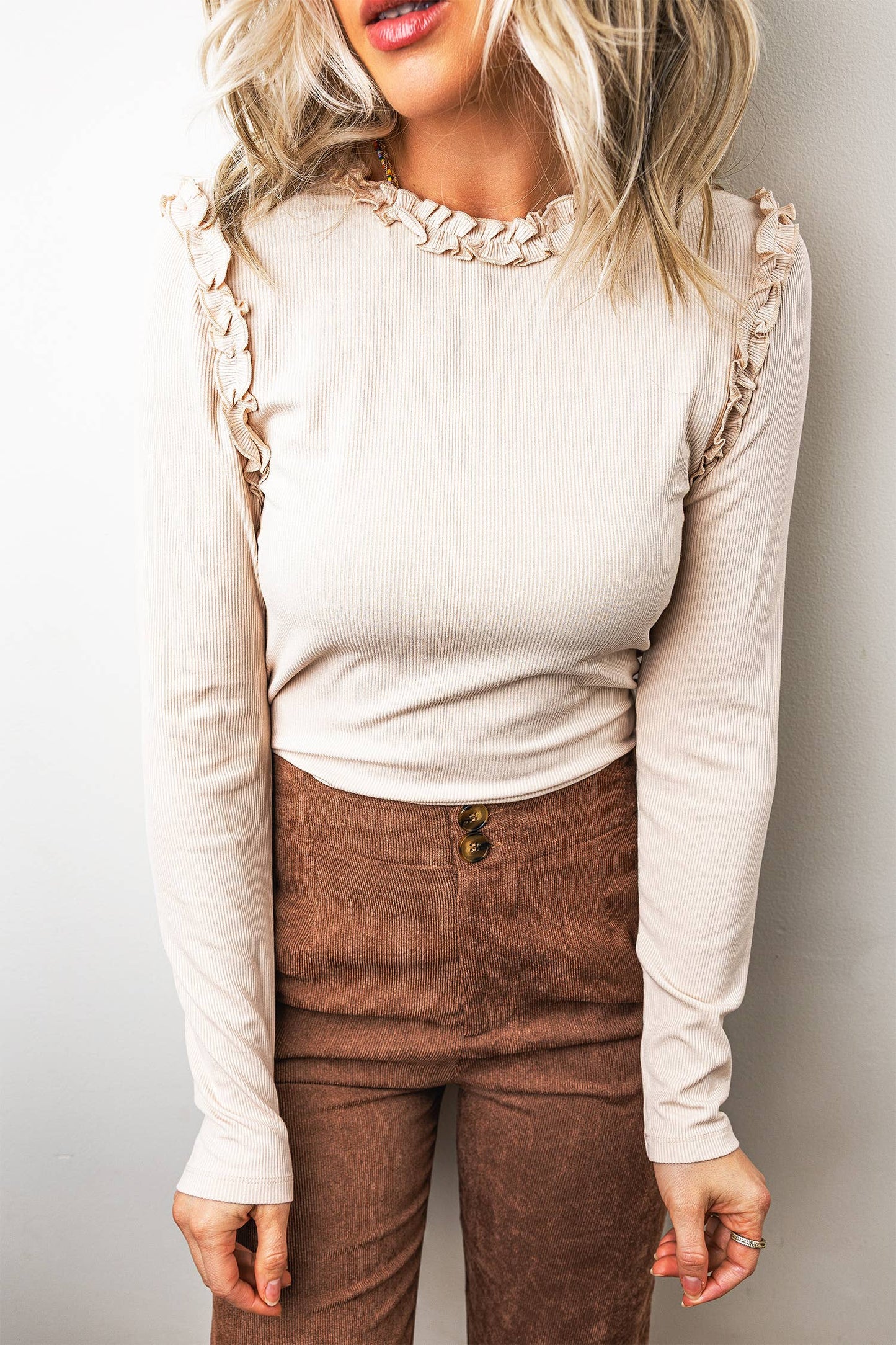 Ribbed Frill Top
