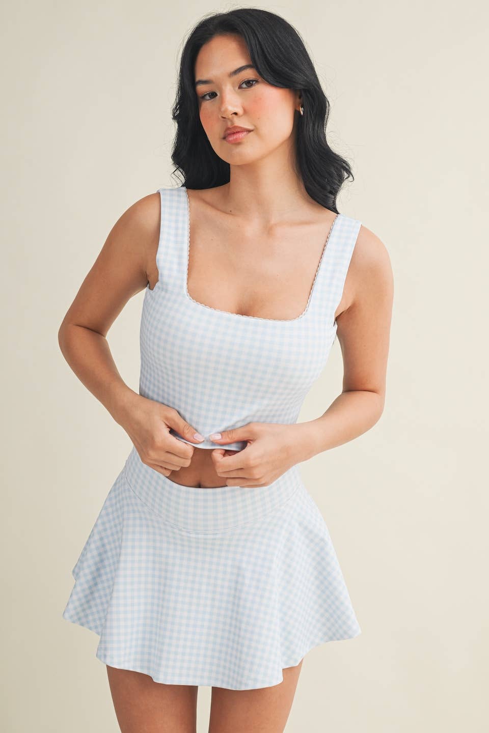 Gingham Crop Tank w/Lace