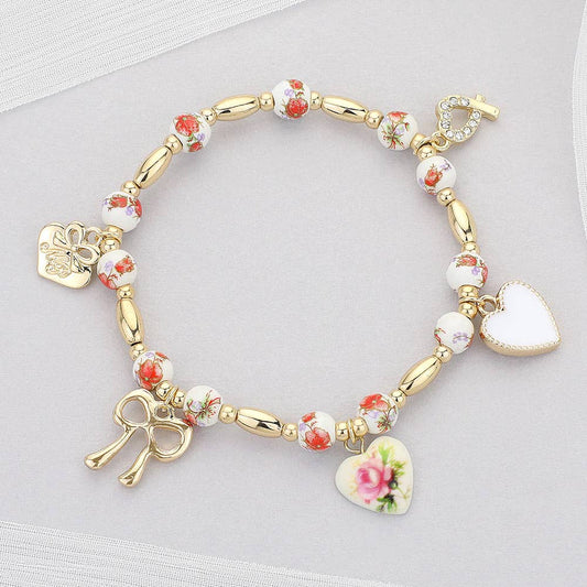 Bow Heart Charm Bracelet