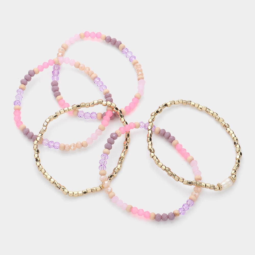 Metal & Wood Beaded Stretch Bracelets