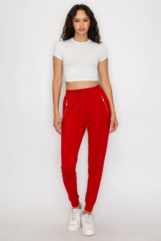 Gold Zipper Trim Joggers with Drawstring