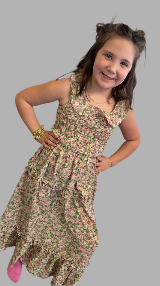 GIRLS RUFFLE SMOCKED MAXI DRESS