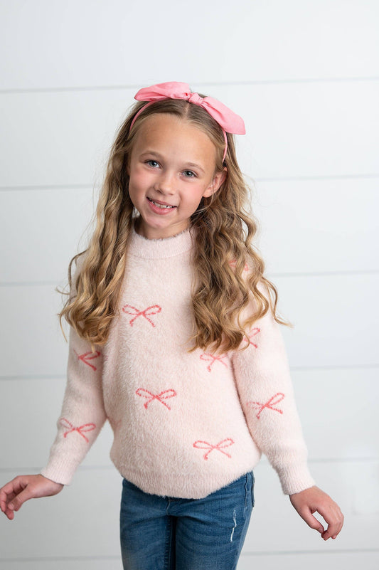 Girls Bow Fuzzy Sweater