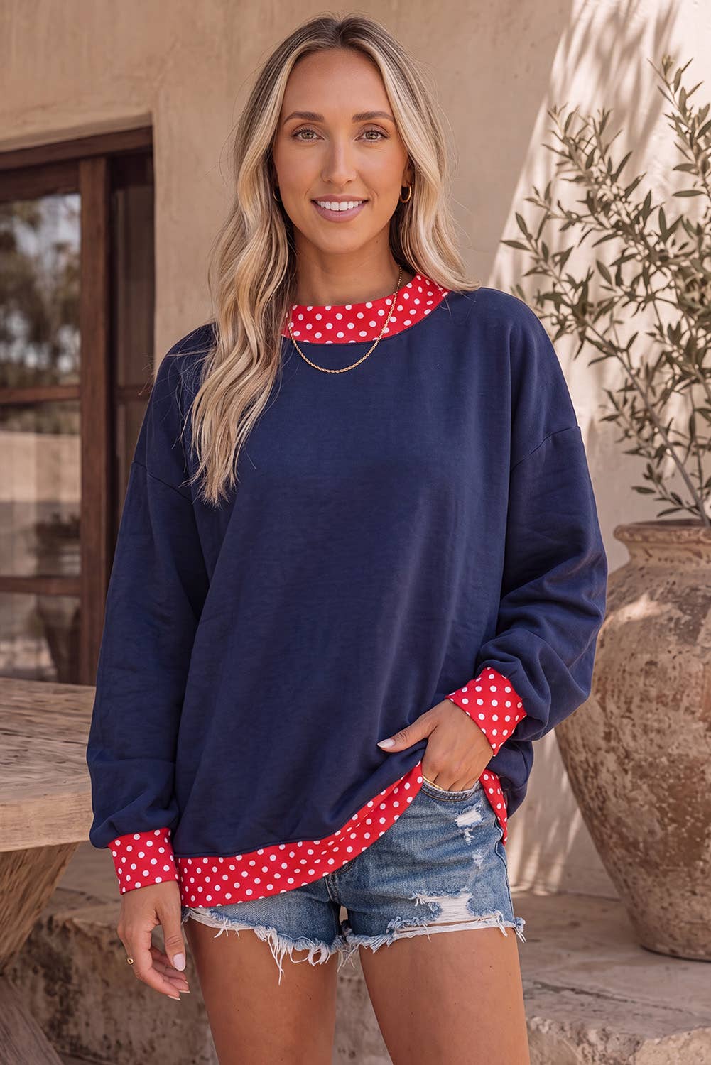Polka Dot Mock Neck Sweatshirt