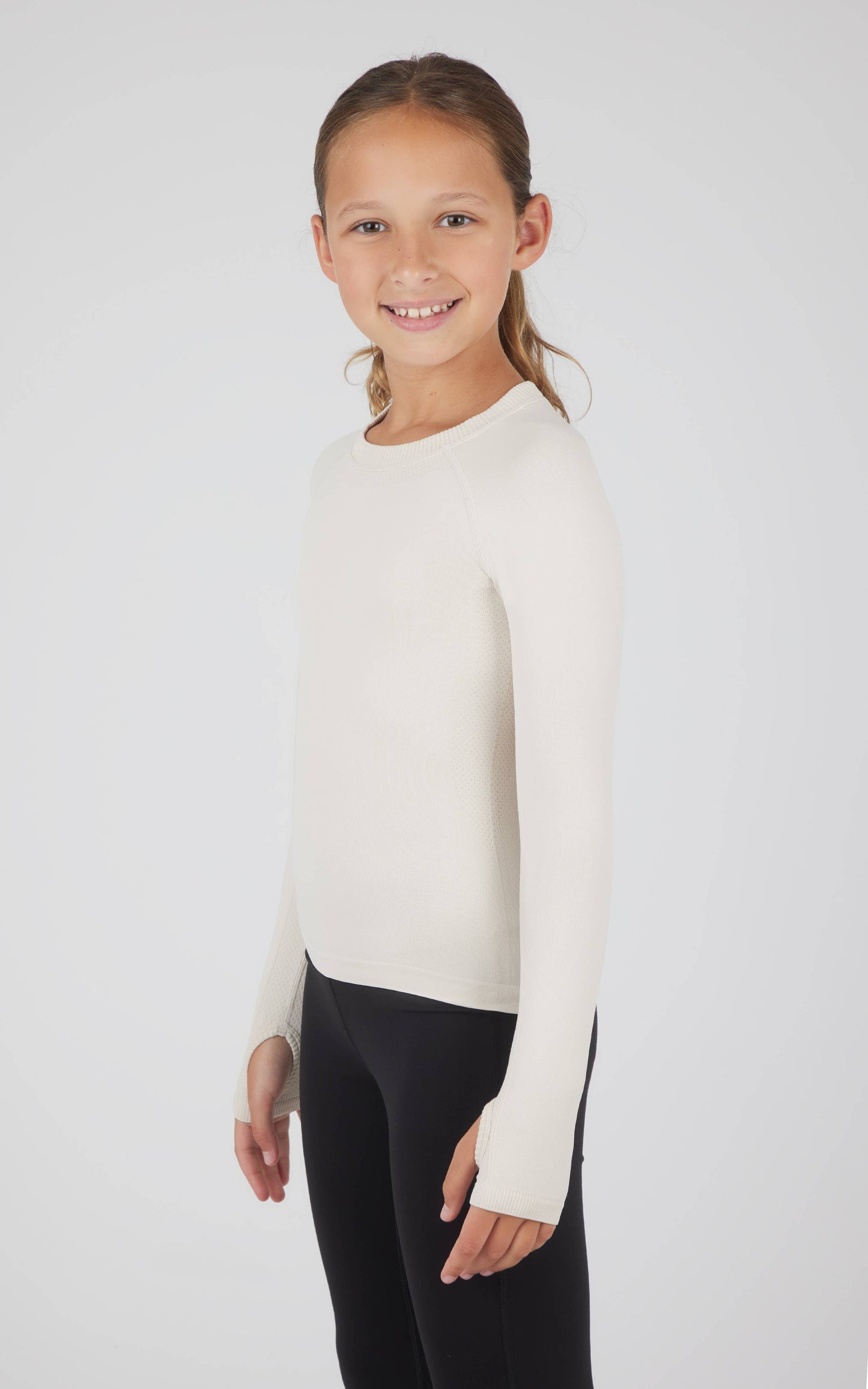 Girls Seamless Long Sleeve Top with Thumbholes