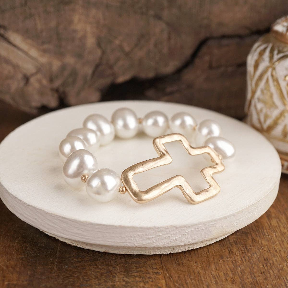 Chunky Pearl Cross Bracelet