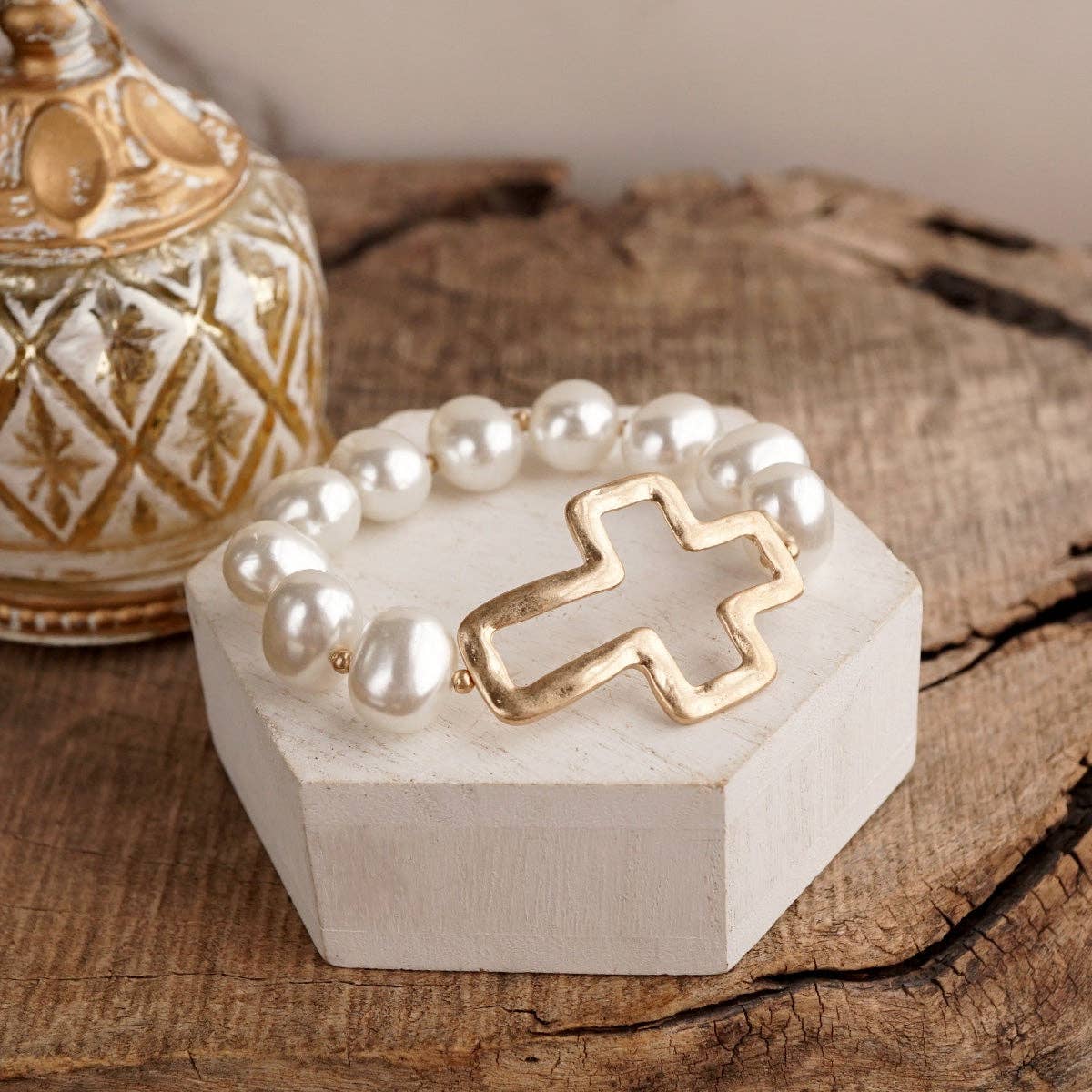 Chunky Pearl Cross Bracelet