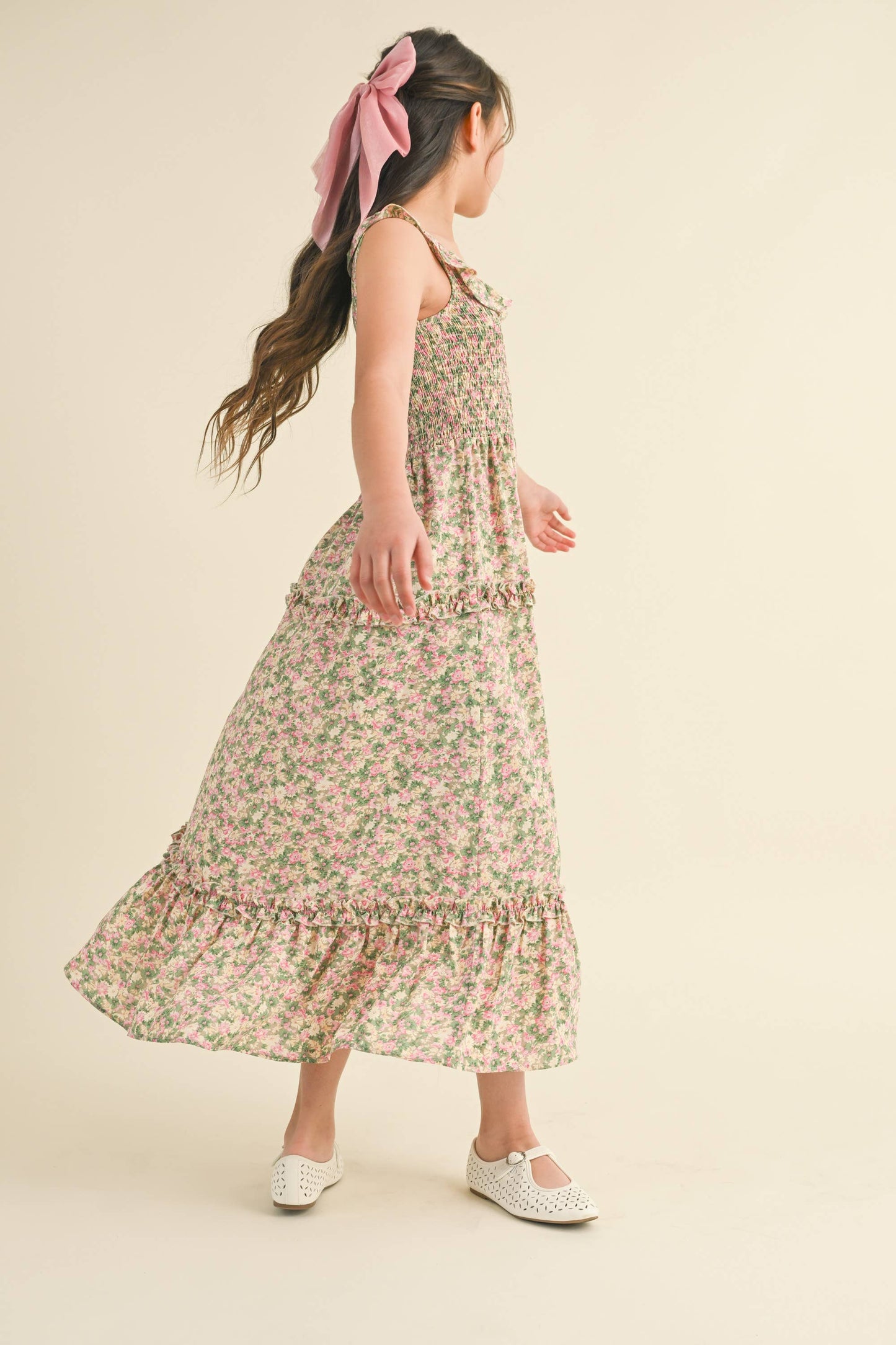 GIRLS RUFFLE SMOCKED MAXI DRESS