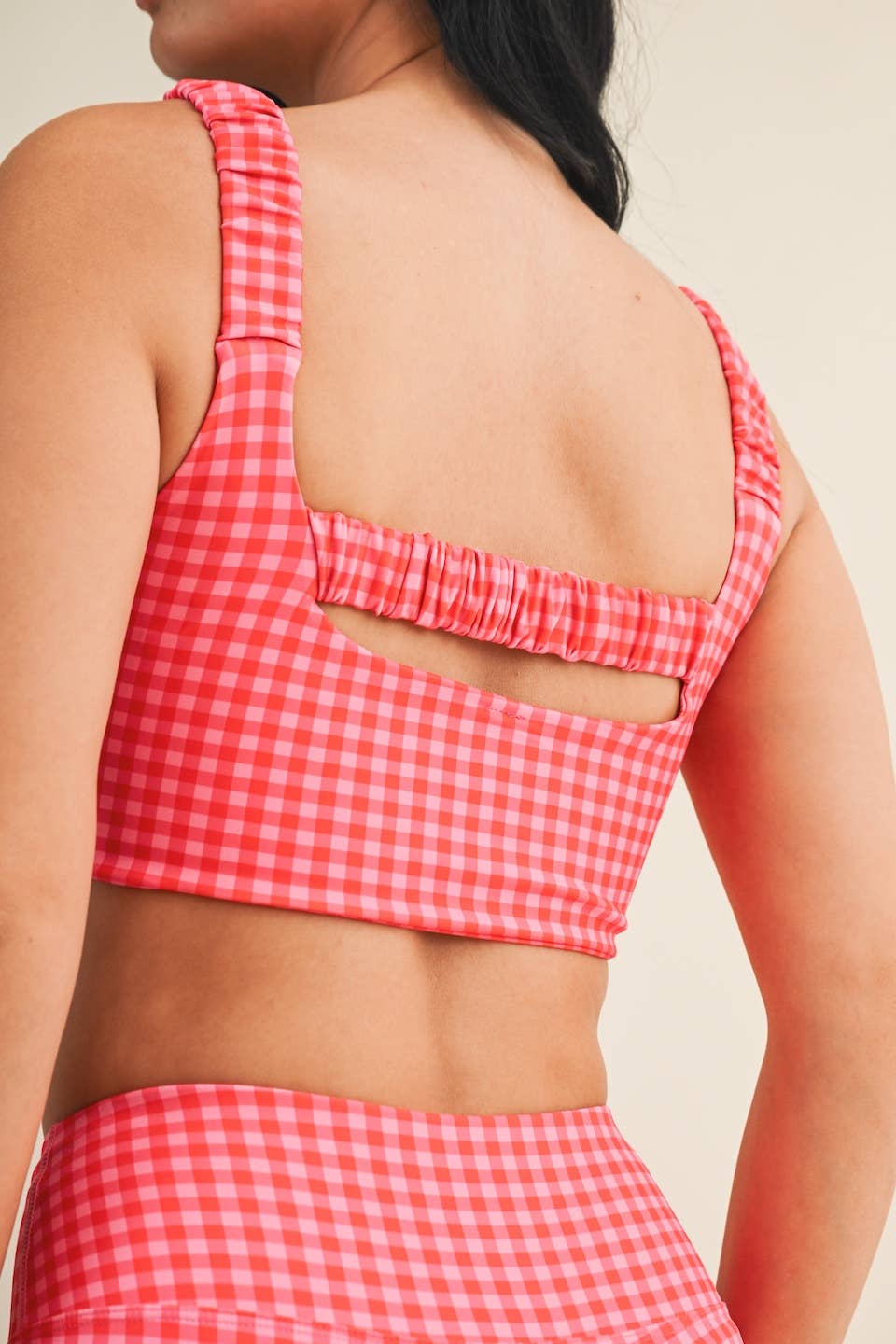 Gingham Print Ruched Bra Top