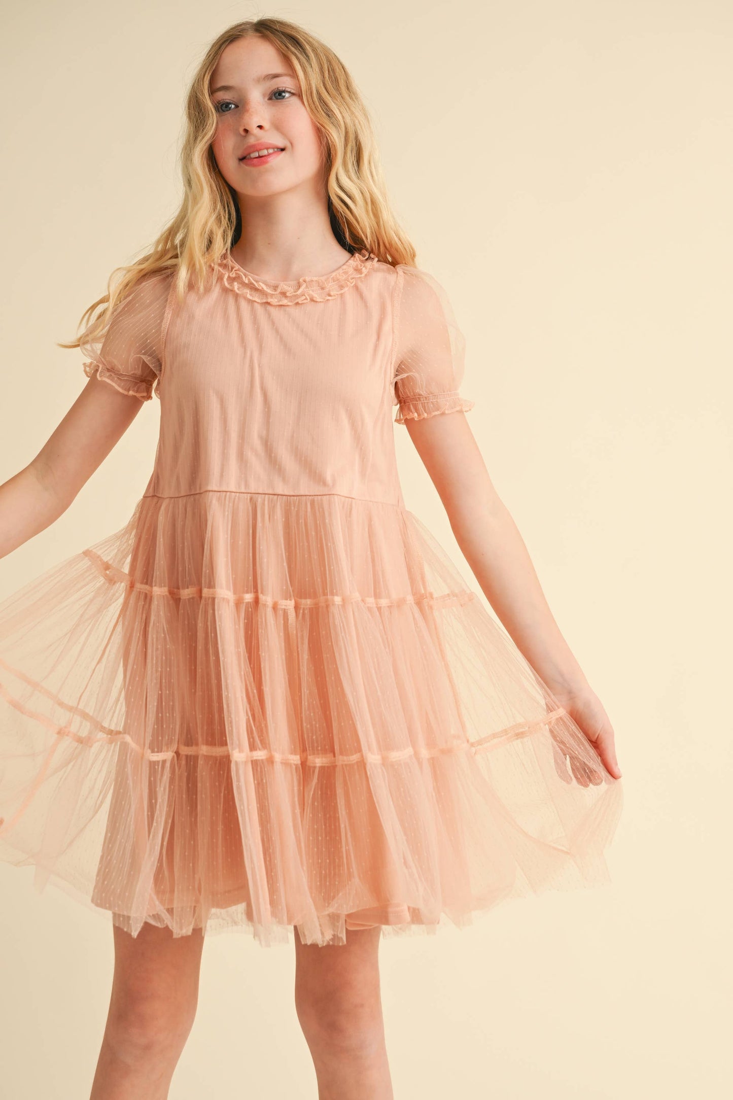 GIRLS PUFF TIERED DRESS