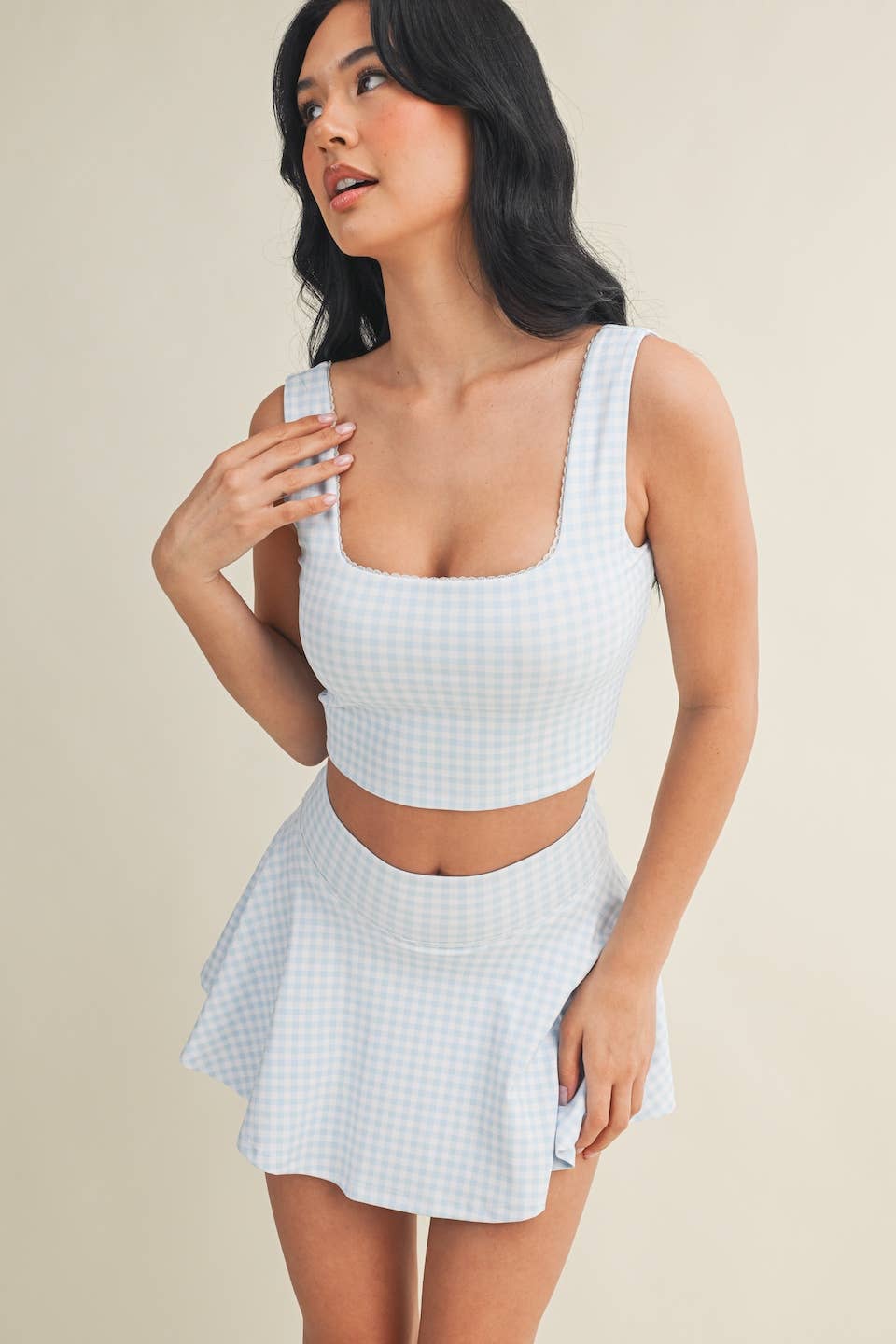 Gingham Crop Tank w/Lace