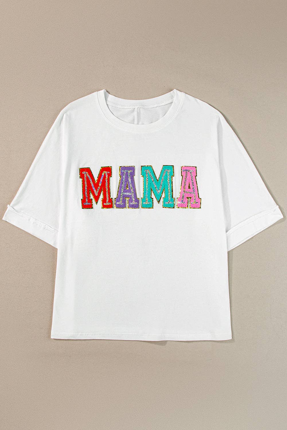 MAMA Sequin Patch Crewneck T-Shirt