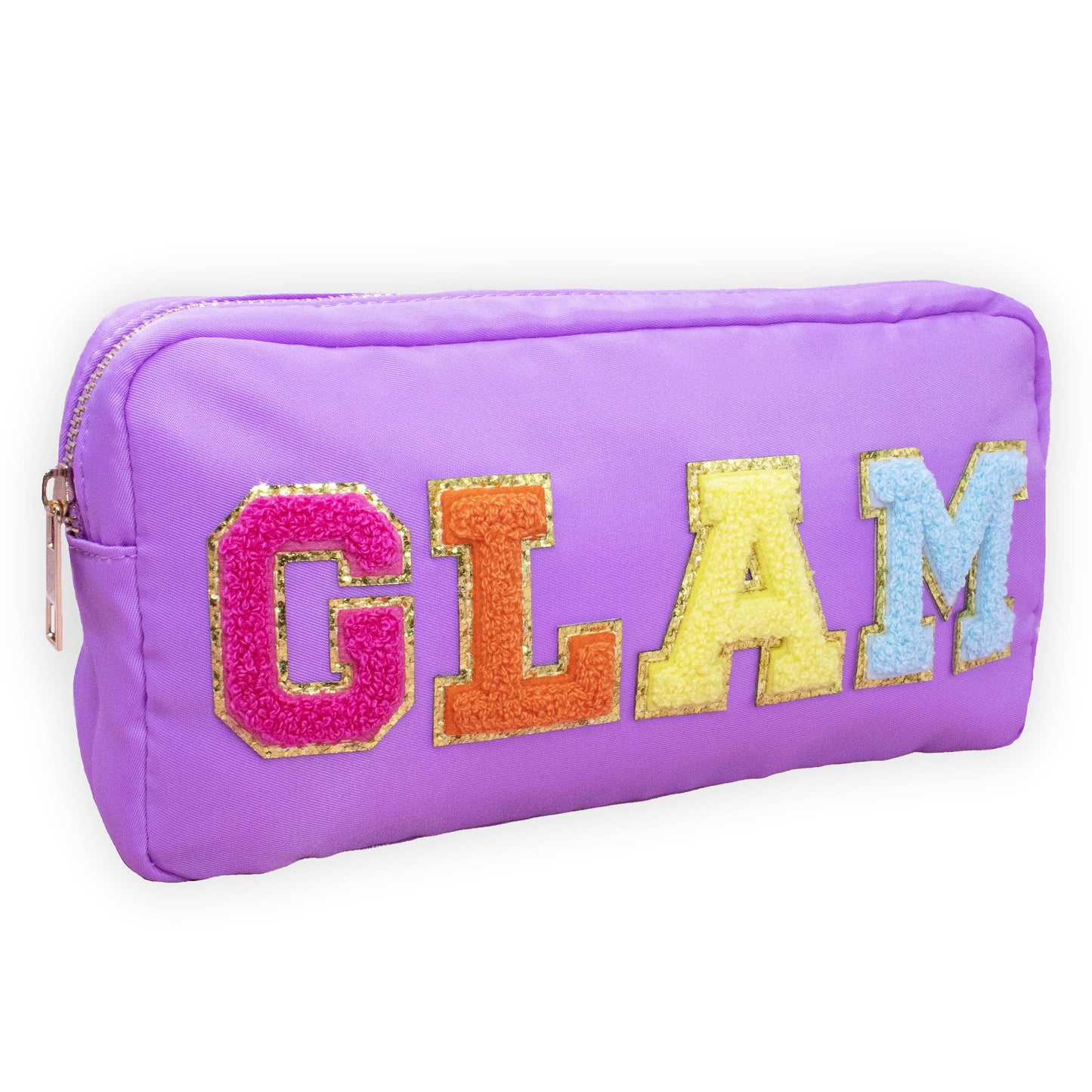 Preppy Nylon Chenille Letter Travel Makeup Pouch - GLAM