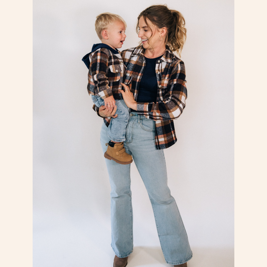 Navy Copper Plaid Flannel - Women's