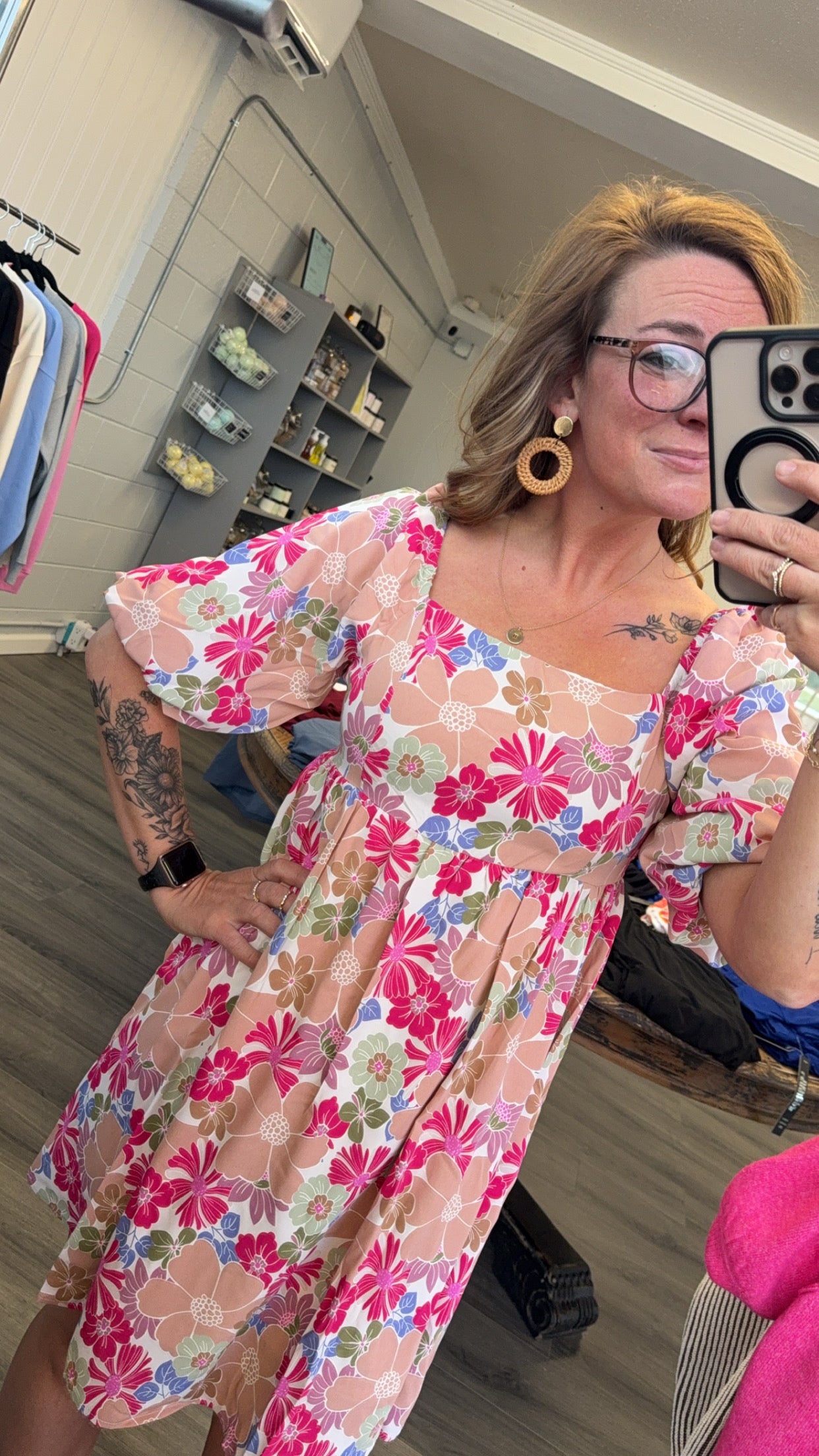 Floral Square Neck Puff Sleeve Babydoll Dress