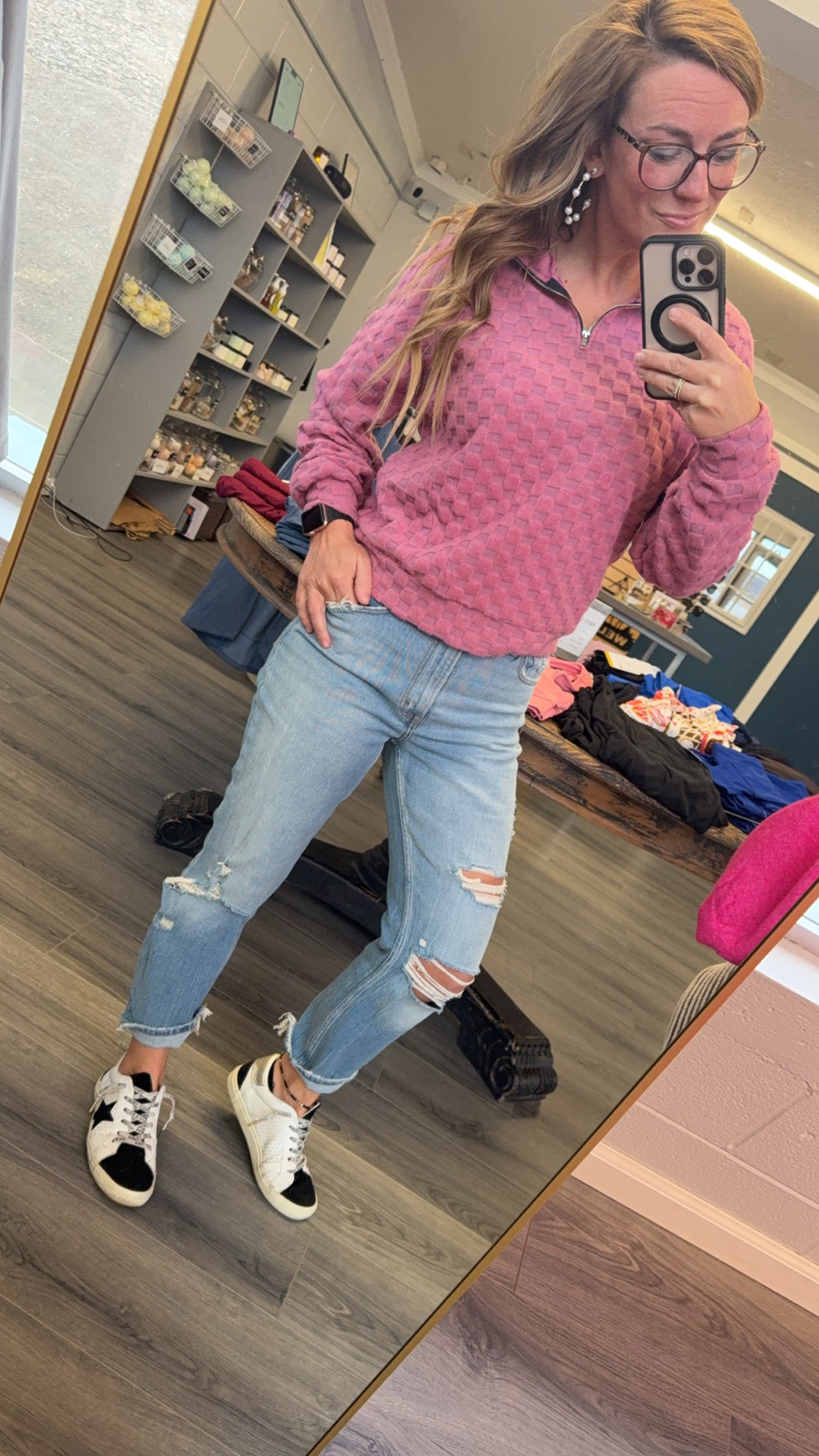 Fuzzy Checkered Pullover