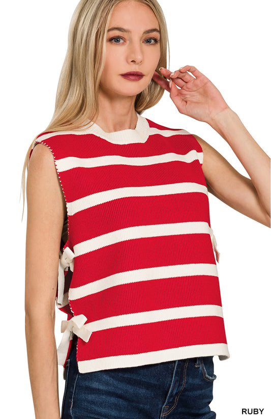 SIDE TIE STRIPE SWEATER VEST