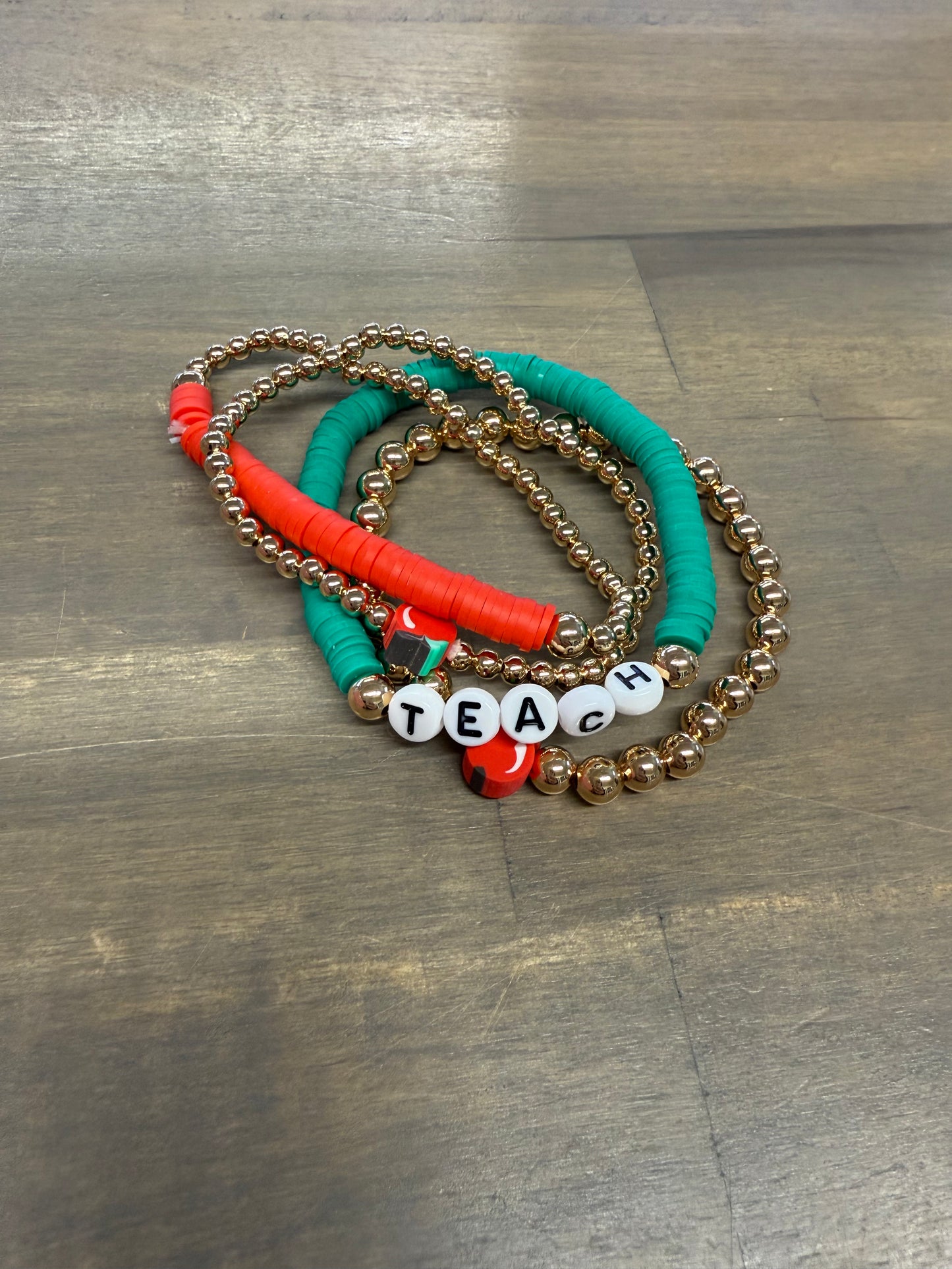 Apple for the TEACHER bright colored bracelet stack jewelry