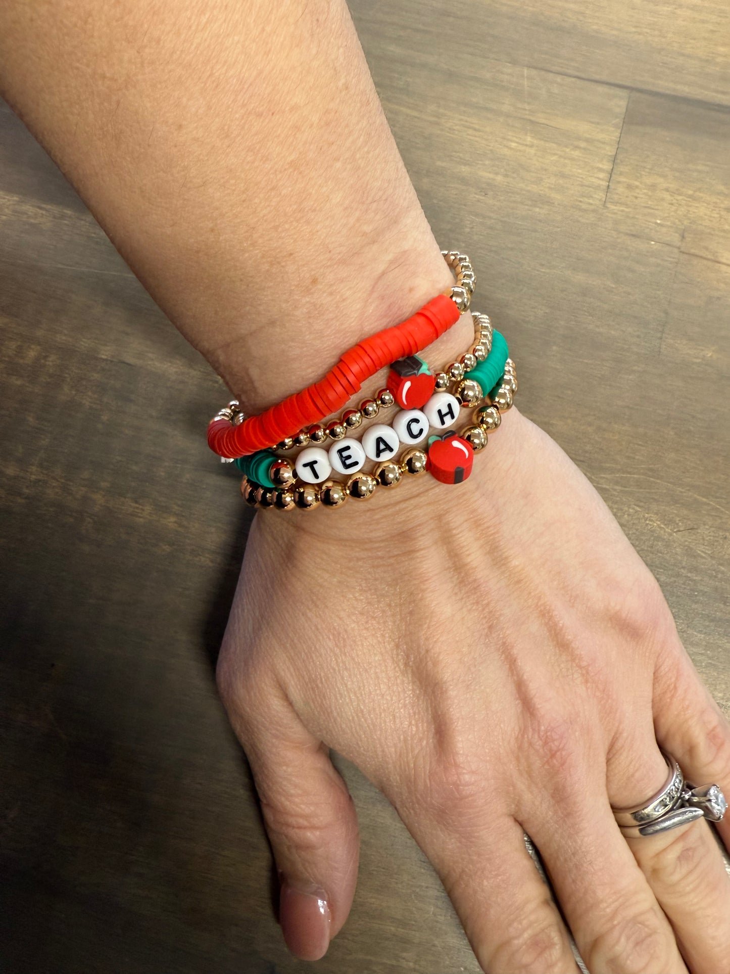 Apple for the TEACHER bright colored bracelet stack jewelry