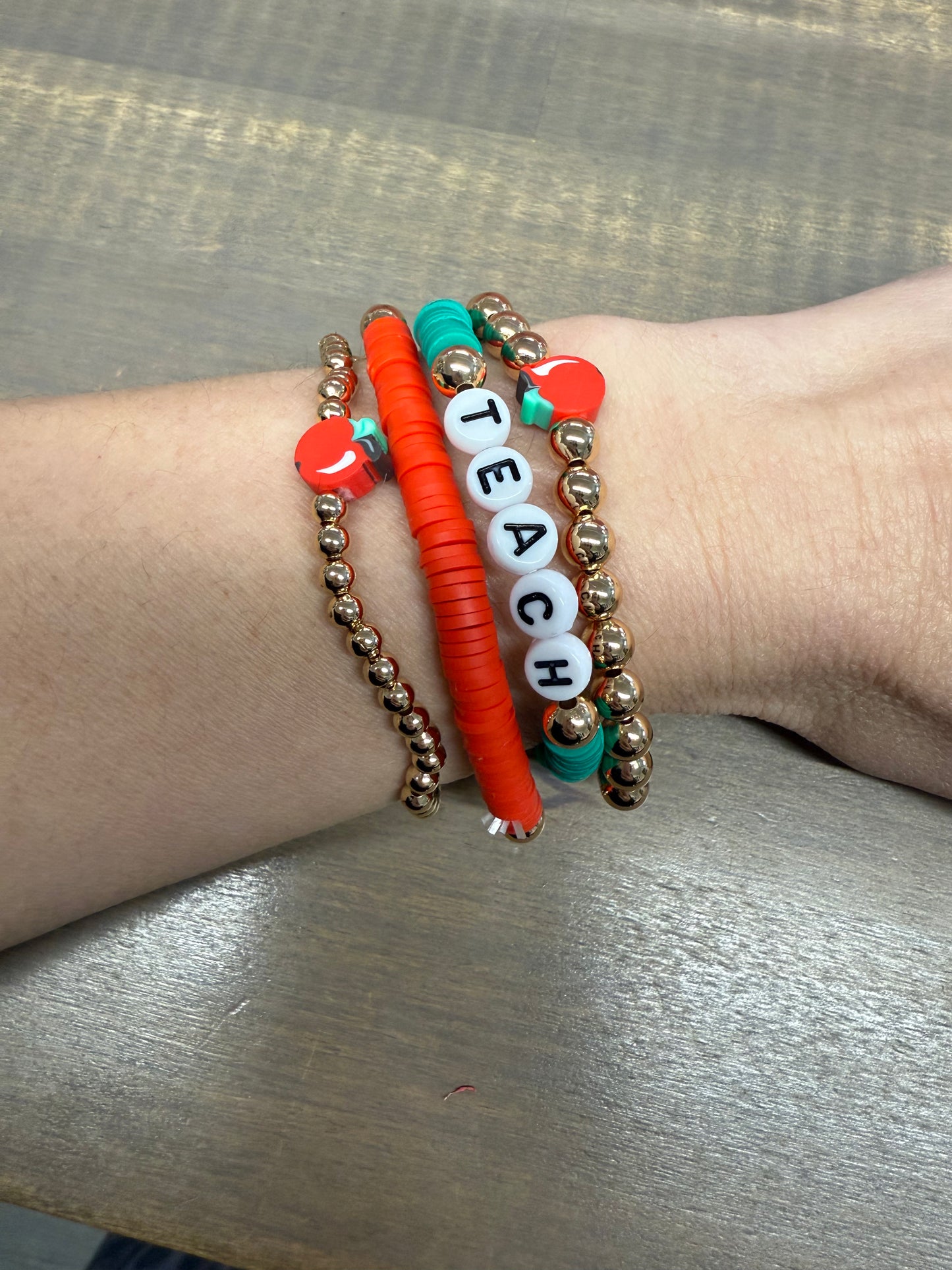 Apple for the TEACHER bright colored bracelet stack jewelry