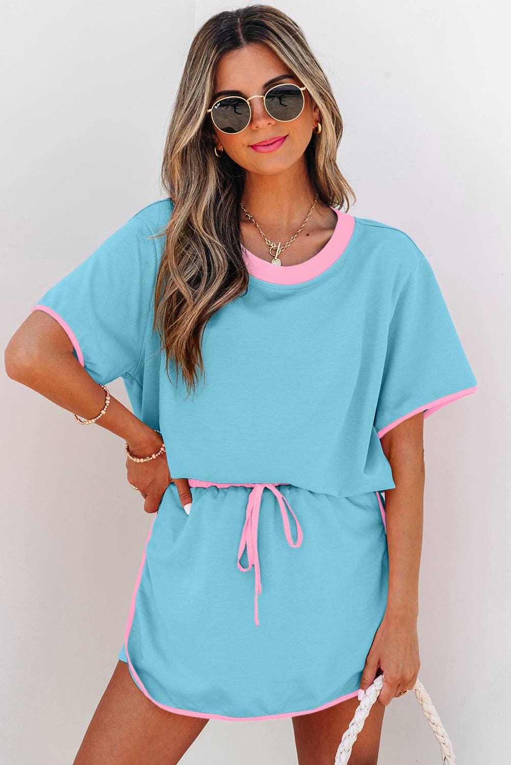Colorblock T Shirt and Skirt Set