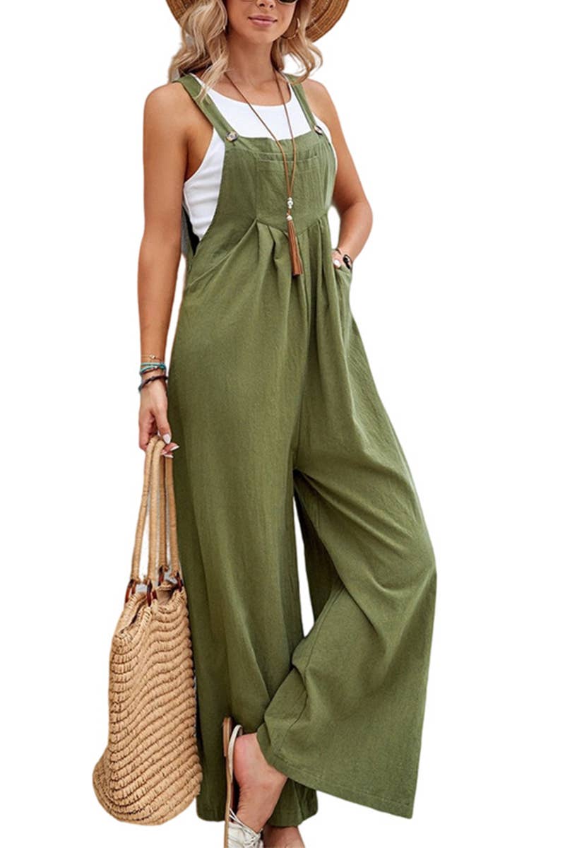 Mid-waist retro solid color loose casual fashion overalls