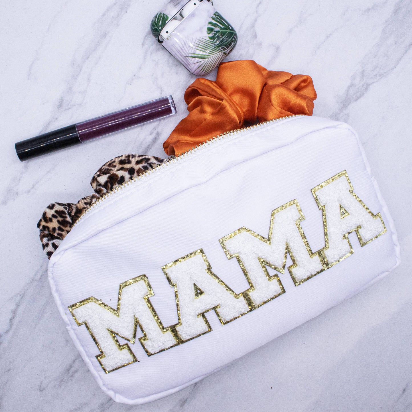 Preppy White Nylon Glitter Chenille Letter Patch Bag - MAMA