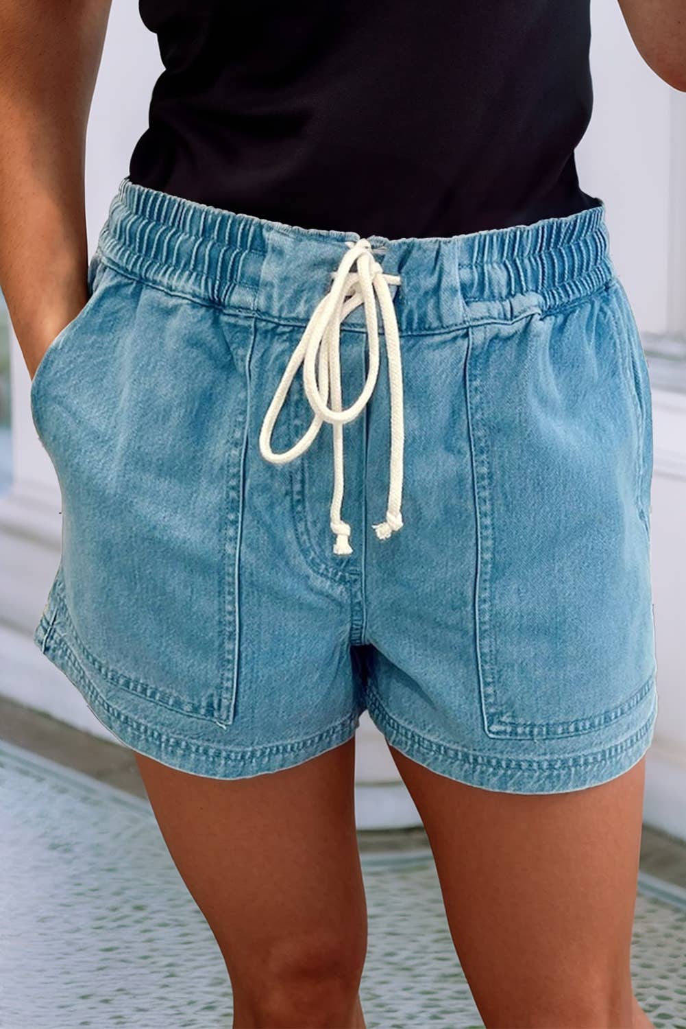 Drawstring Denim Shorts