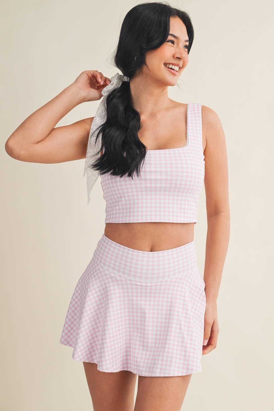 Gingham Crop Tank w/Lace