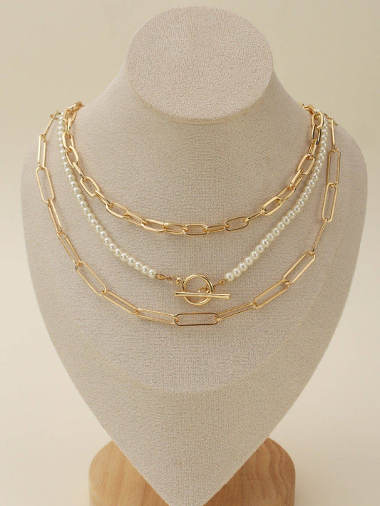 Stacked Pearl Necklace-3 piece