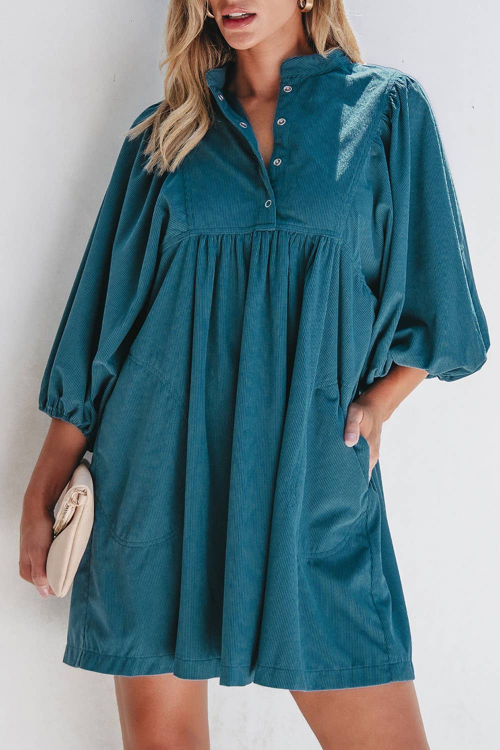 Corduroy Buttoned High Waist Dress