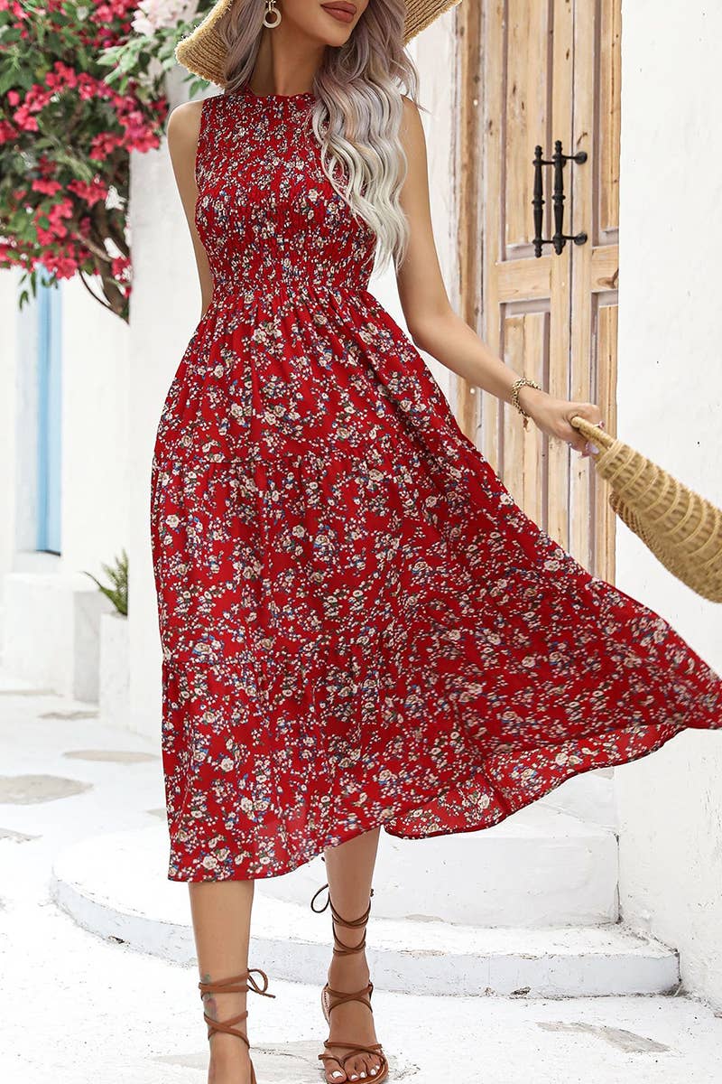 WOMEN FLORAL SLEEVELESS MID DRESS