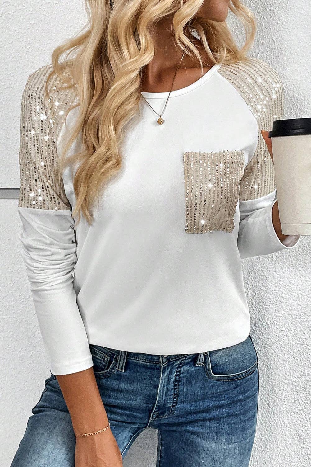 Sequin Patch Raglan Sleeve Top