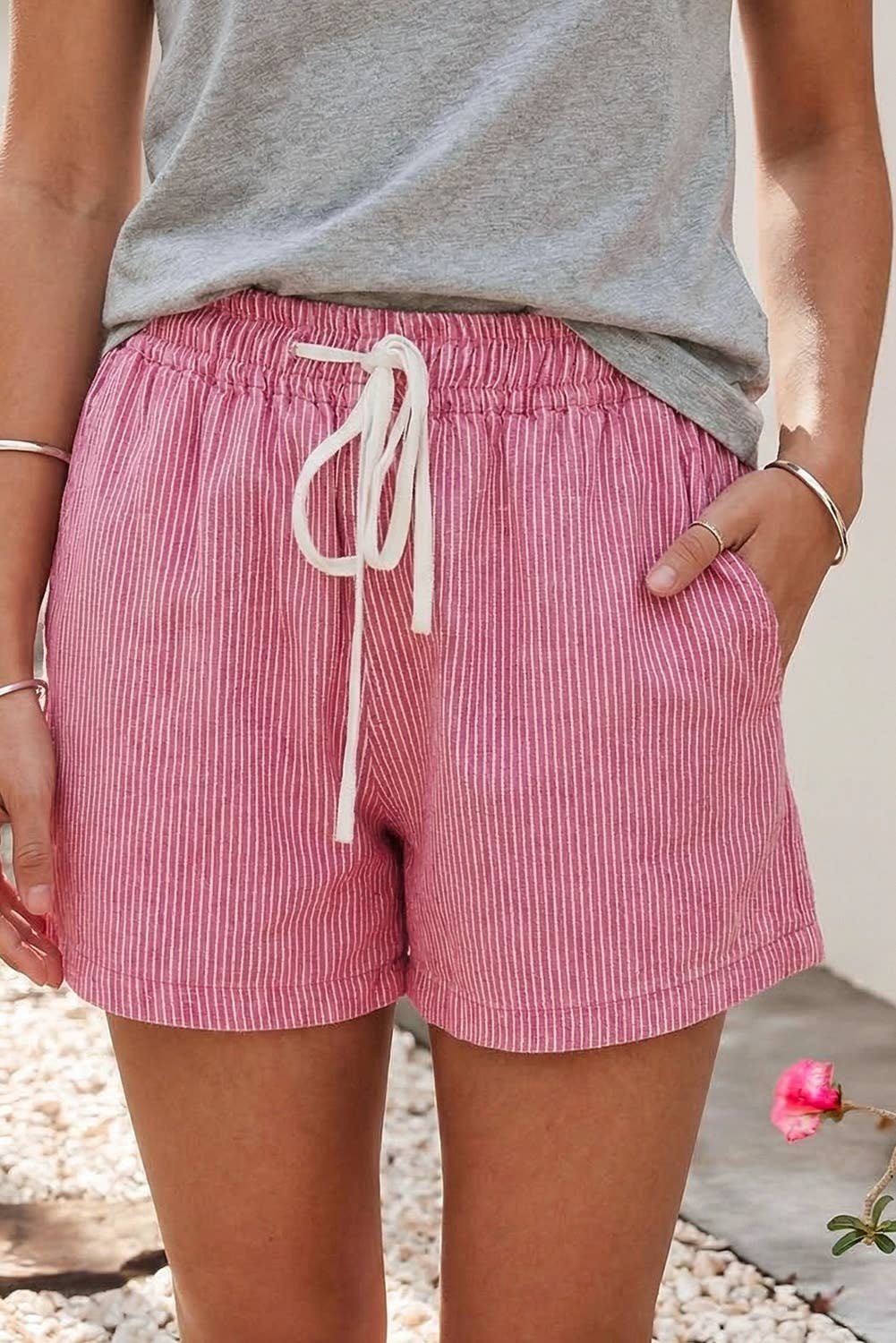 Stripe Drawstring Denim Shorts