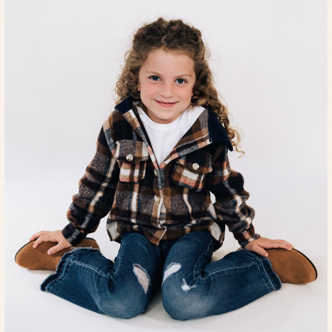 Navy Copper Plaid Flannel - Infant to Kids