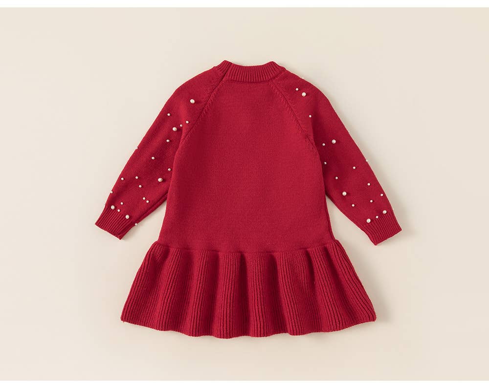 Christmas Pearl Knitted Dress- Girls